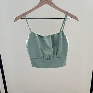 Lulu's Sage Satin Crop Top